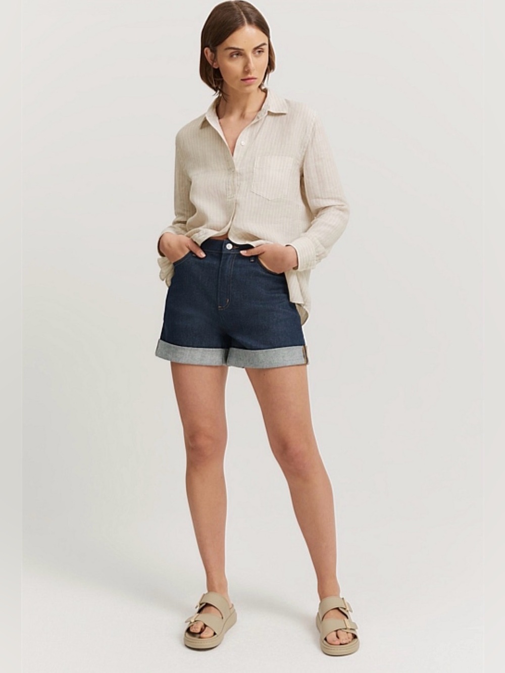 Country Road Denim Shorts | Dark Wash Rolled Cuff | Size 6 | Premium Cotton